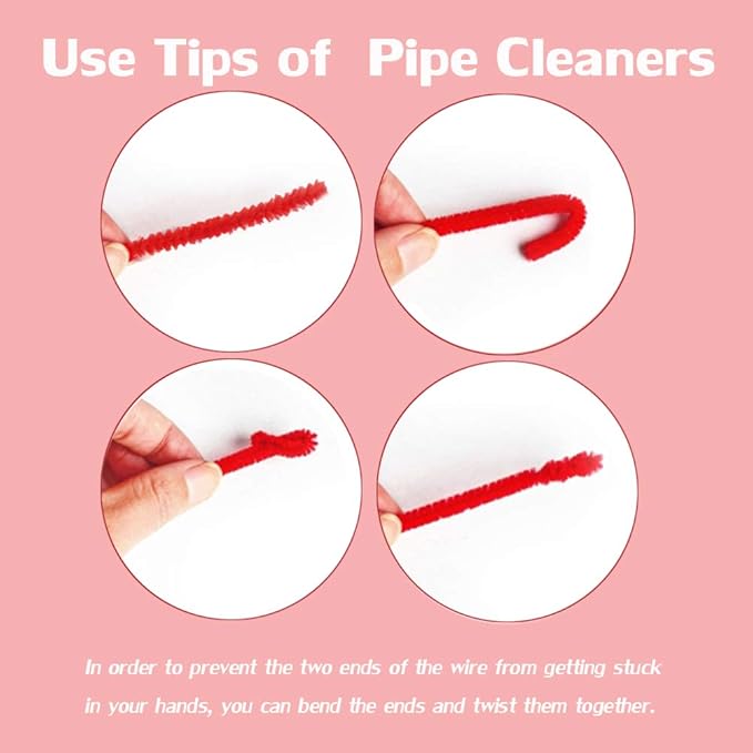100 Pieces Pipe Cleaners Chenille Stem, Solid Color Pipe Cleaners Set for Pipe Cleaners DIY Arts Crafts Decorations, Chenille Stems Pipe Cleaners (Red)