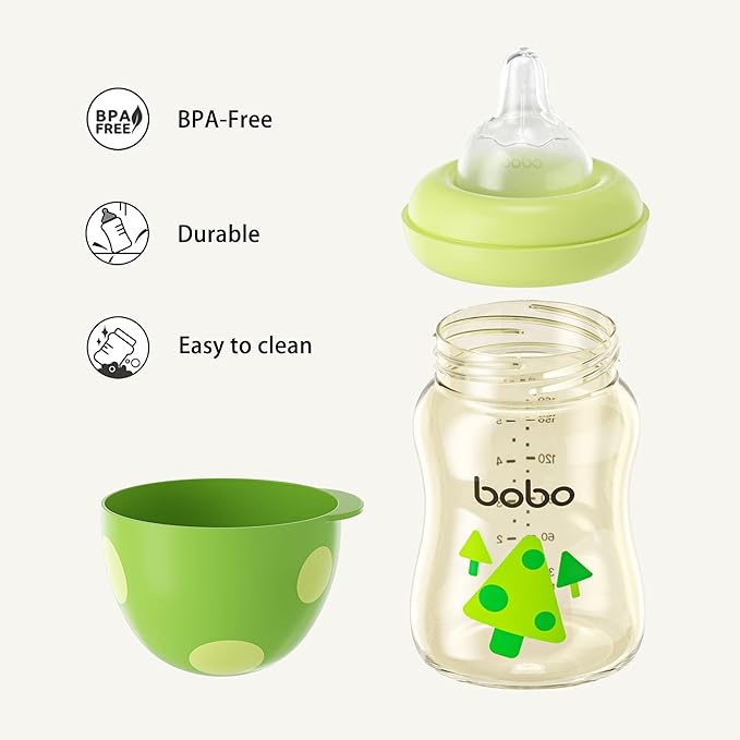 YOHKOH PPSU Baby Bottle Wide Neck, Newborn Anti-Colic Baby Bottle with Natural Response Nipple, Streamlined Body, Easy to Clean (5.4oz (Pack of 2), Green)