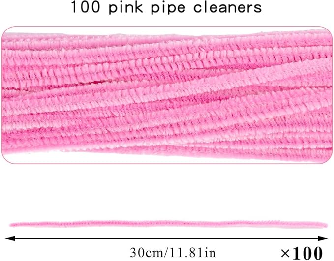 100 Pieces Pipe Cleaners Chenille Stem, Pink Pipe Cleaners Set for Pipe Cleaners Flower Kit DIY Arts Crafts Decorations, Chenille Stems Pipe Cleaners (Pink)