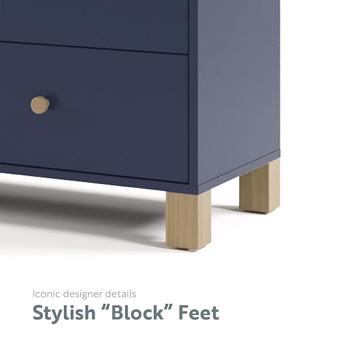 Storkcraft California 6 Drawer Double Dresser (Midnight Blue with Driftwood) – GREENGUARD Gold Certified, Spacious Storage Organizer for Kids’ Room, Safety Interlocking Drawer System