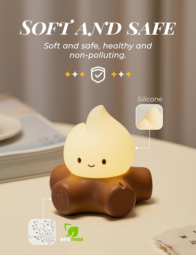 3pcs Cozy Campfire Nightlight Kits, Soothing Nature Sounds, White Noise Night Light for Baby Adult, Rechargeable, Cute Flame Lamp, Best Gift for Kids Bedrooms Camping Trips