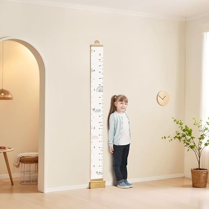 Growth Chart for Wall 7 Ft Height Chart with Keepsake Box & Hook Waterproof Canvas Measure Wall Ruler Removable Neutral Nursery Wall Decor for Baby Kids Toddlers