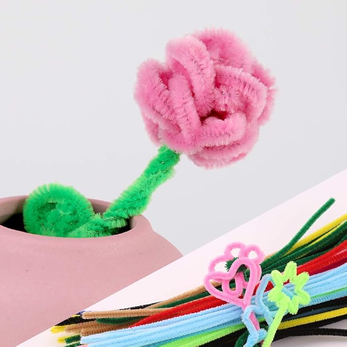 100 Pieces Pipe Cleaners Chenille Stem, Pink Pipe Cleaners Set for Pipe Cleaners Flower Kit DIY Arts Crafts Decorations, Chenille Stems Pipe Cleaners (Pink)