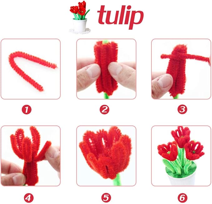 100 Pieces Pipe Cleaners Chenille Stem, Solid Color Pipe Cleaners Set for Pipe Cleaners DIY Arts Crafts Decorations, Chenille Stems Pipe Cleaners (Red)