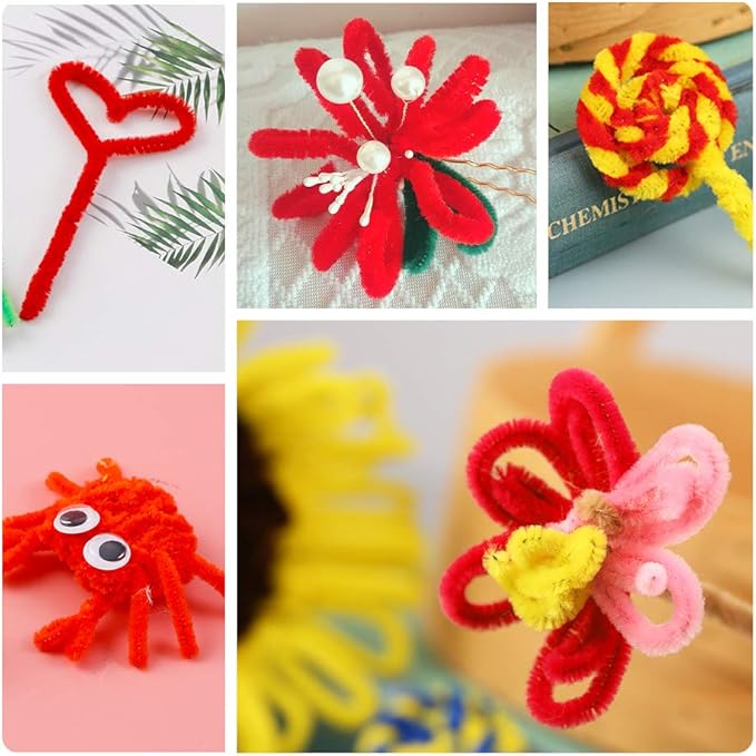 100 Pieces Pipe Cleaners Chenille Stem, Solid Color Pipe Cleaners Set for Pipe Cleaners DIY Arts Crafts Decorations, Chenille Stems Pipe Cleaners (Red)