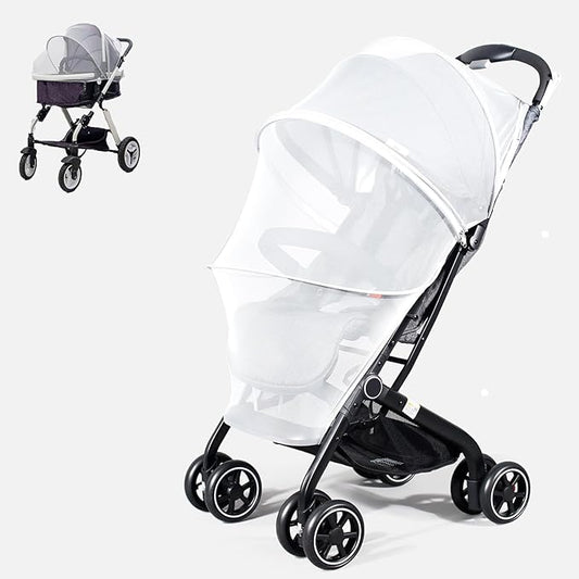 Mosquito Net for Stroller, Universal 3D Baby Bug Net with Two-Way Zippers & Storage Bag, Breathable & Foldable Netting for Stroller,Cradle(White)