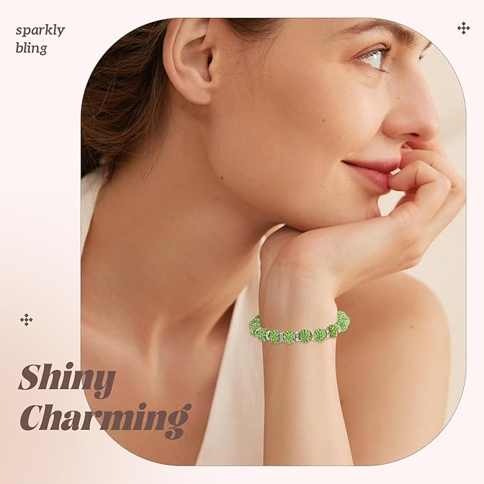 105pcs 10mm Rhinestone Beads for Jewelry Making, Light Green Shiny Round Disco Ball Beads Bulk, Sparkle Crystal Clay Christmas for Bracelet Baseball Necklace Earring Crafting and DIY