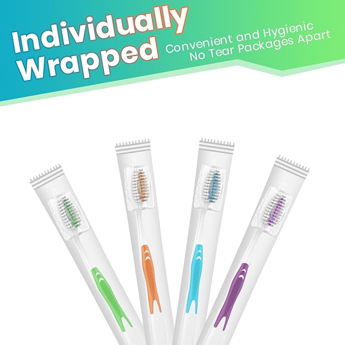 100 Bulk Toothbrushes Pack with Covers, Individually Wrapped Toothbrushes for Adults & Kids, Disposable Toothbrush for Travel, Donations, Hotels, Medium Soft Toothbrushes with Hygienic Cap