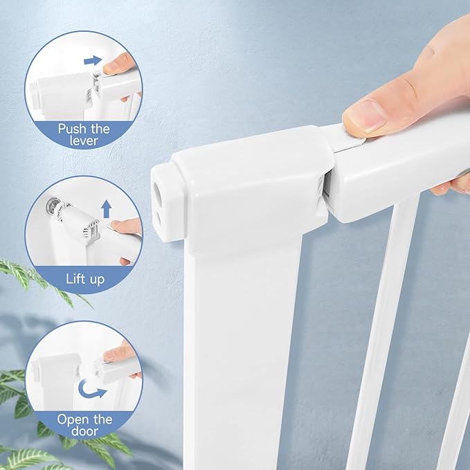 (85-100 inches Width) Large Baby Gate for Stairs, Doorways, Extra Wide Baby Gate Indoor, Metal, Durability Dog Gates for The House White, Auto Close Safety Child Gate, Pet gate.