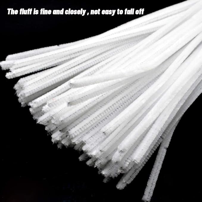 100 Pieces Pipe Cleaners Chenille Stem, Solid Color Pipe Cleaners Set for Pipe Cleaners DIY Arts Crafts Decorations, Chenille Stems Pipe Cleaners (White)