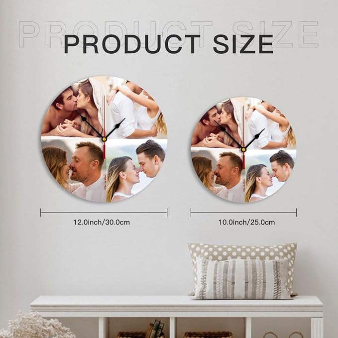 Generic Custom Wall Clock Personalized Clocks with Photo Text Logo Customized Round Clock for Birthday Wedding Present Creative, 12inch-30cm