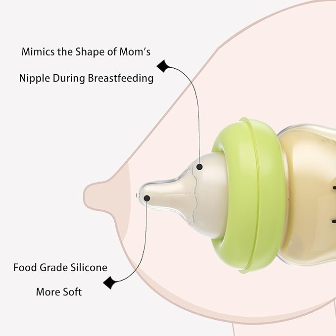 YOHKOH PPSU Baby Bottle Wide Neck, Newborn Anti-Colic Baby Bottle with Natural Response Nipple, Streamlined Body, Easy to Clean (5.4oz (Pack of 2), Green)