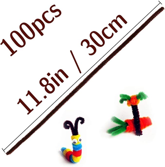 100 Pieces Brown Pipe Cleaners Chenille Stem, Pipe Cleaners Set for DIY Arts Crafts Decorations (Brown)