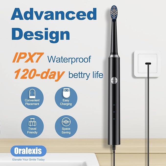 Electric Toothbrush for Adults and Kids, with Tongue Scraper and 8 Brush Heads, One Fast Charge Last 120 Days, 40000 VPM Deep Clean, Sonic Travel Toothbrush