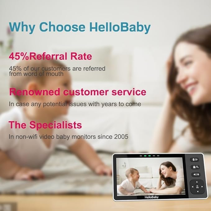 HelloBaby 720P 5.5'' HD Baby Monitor with Camera and Audio No WiFi, Video Baby Monitor, Remote Pan Tilt Zoom Wide View Range, 1080P Infant Camera, Night Light, Hack Proof, 4000mAh Battery, 1000ft