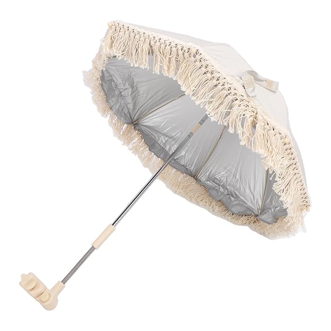 Baby Outdoor Parasols, Baby Stroller Parasol Umbrella with Adjustable Clamp, Toddler Umbrella for Trolley Wheelchair Beach Chair, Outdoor Activities (Beige)