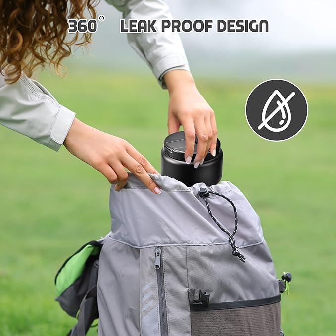 13.5oz Soup Thermo for Hot Food Kids with Buckle Lid Insulated Vacuum Food Jar Wide Mouth Leakproof Stainless Steel Lunch Container (Black)