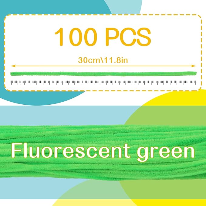 100 Pieces Pipe Cleaners Chenille Stem, Solid Color Pipe Cleaners Set for Pipe Cleaners DIY Arts Crafts Decorations, Chenille Stems Pipe Cleaners (Fluorescent Green)