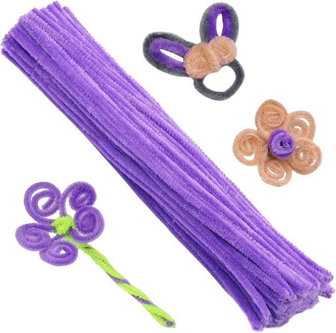 100 Pieces Pipe Cleaners Chenille Stem, Solid Color Pipe Cleaners Set for Pipe Cleaners DIY Arts Crafts Decorations, Chenille Stems Pipe Cleaners (Light Purple)
