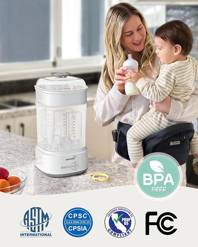 GROWNSY Bottle Sterilizer and Dryer, Compact Electric Steam Baby Bottle Sterilizer (Esterilizador de Biberones), Bottle Sanitizer for Baby Bottles, Pacifiers, Pump Parts