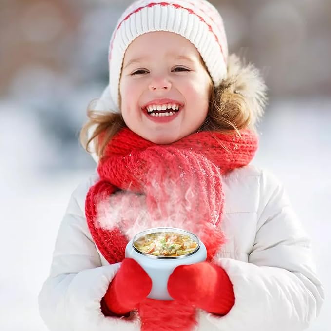 13.5oz Kids Thermos for Hot Food, Insulated Vacuum Food Jar with Buckle Lid, Stainless Steel Wide Mouth Leak Proof Insulated Lunch Container for School Picnic Travel, Blue