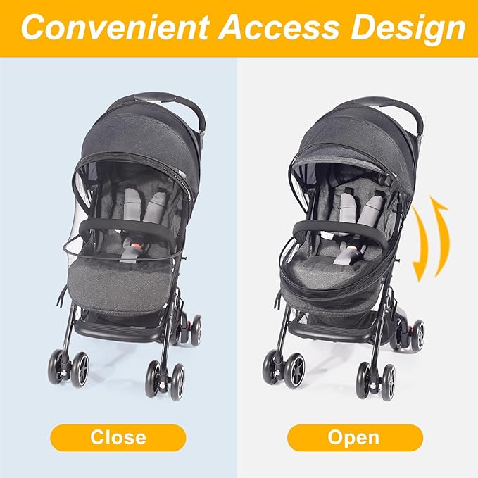 Mosquito Net for Stroller, Universal 3D Baby Bug Net with Two-Way Zippers & Storage Bag, Breathable & Foldable Netting for Stroller, Bassinet,Cradle(Black)