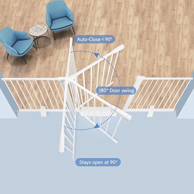 (85-100 inches Width) Large Baby Gate for Stairs, Doorways, Extra Wide Baby Gate Indoor, Metal, Durability Dog Gates for The House White, Auto Close Safety Child Gate, Pet gate.