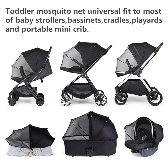 Beberoad Love Universal Stroller Sun Shade & Mosquito Net – 2-in-1 Baby Stroller Cover with UV Protection & 2-Way Zipper for Infant Carriages, Prams, and Travel Strollers (Black)