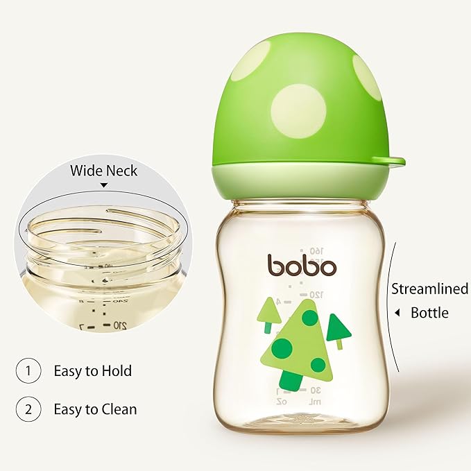 YOHKOH PPSU Baby Bottle Wide Neck, Newborn Anti-Colic Baby Bottle with Natural Response Nipple, Streamlined Body, Easy to Clean (5.4oz (Pack of 4), Green)