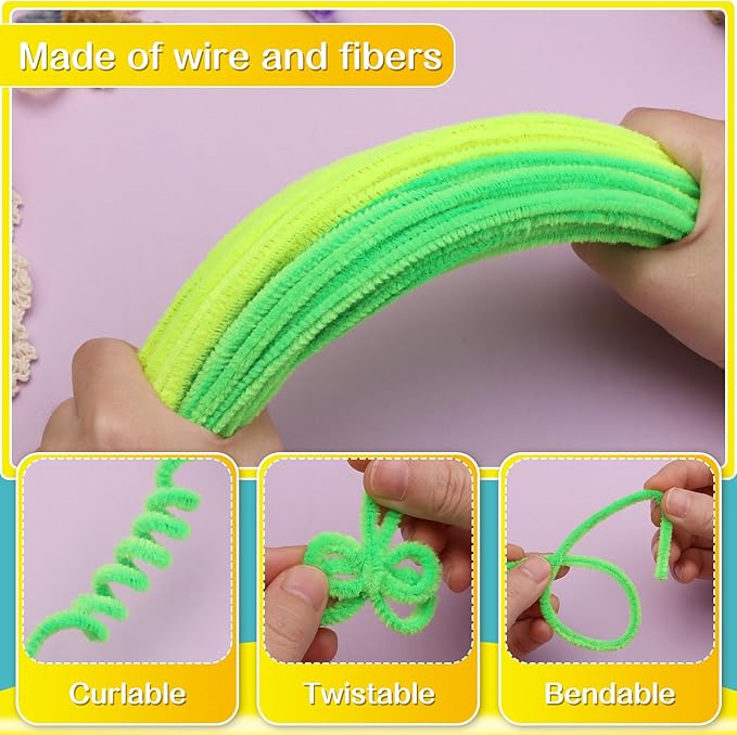 100 Pieces Pipe Cleaners Chenille Stem, Solid Color Pipe Cleaners Set for Pipe Cleaners DIY Arts Crafts Decorations, Chenille Stems Pipe Cleaners (Fluorescent Green)