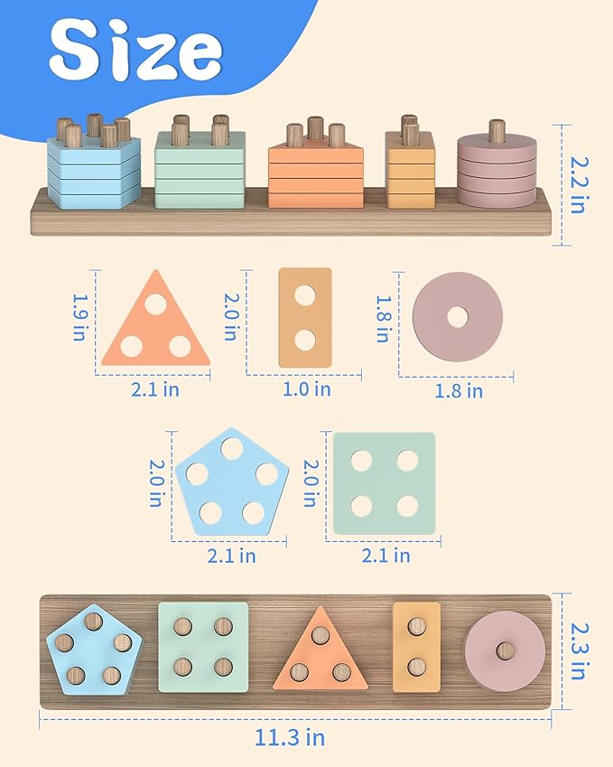 Montessori Toys for 1 2 Year Old Girl and Boy Birthday Gifts, Shape Sorter Wooden Toys for Toddlers Age 1-3 2-4, Learning Educational Sensory Stacking Toddler Puzzles