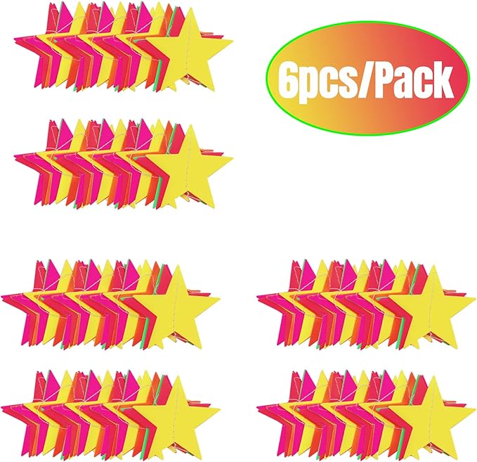 108ft Neon Glow Party Star Paper Garland UV Glow in The Dark Party Supplies Garlands Neon Paper Streamers for Blacklight Fluorescent Supplies for Birthday Wedding Decorations