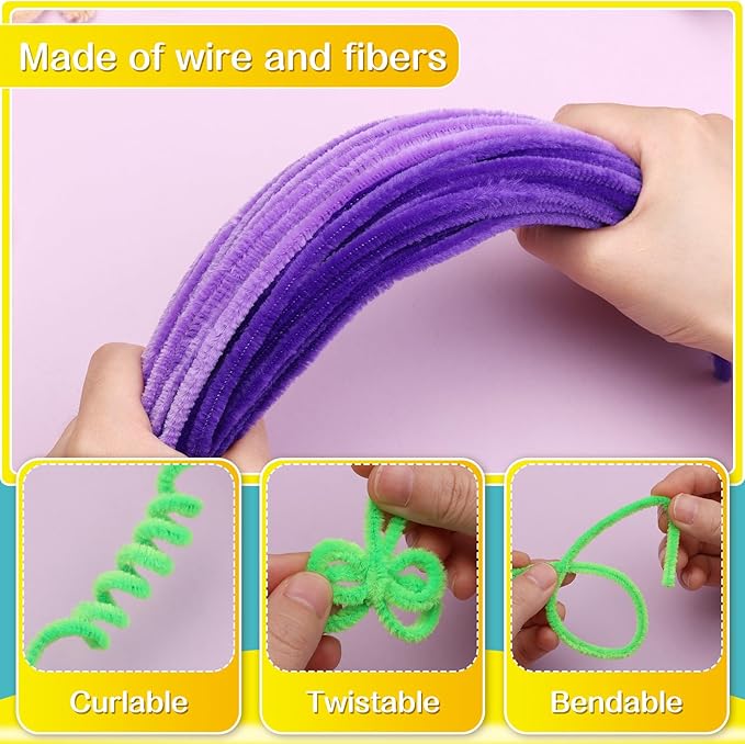 100 Pieces Pipe Cleaners Chenille Stem, Solid Color Pipe Cleaners Set for Pipe Cleaners DIY Arts Crafts Decorations, Chenille Stems Pipe Cleaners (Light Purple)