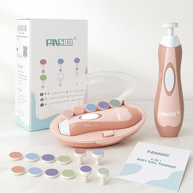 Fansidi Baby Nail Trimmer Electric – Limited Blush Petal Pink, Gentle Baby Nail File Electric| 10 Grinding Heads + 8 Replacement Pads| Quiet LED |Baby Nail Clippers for Newborn Infant Toddler
