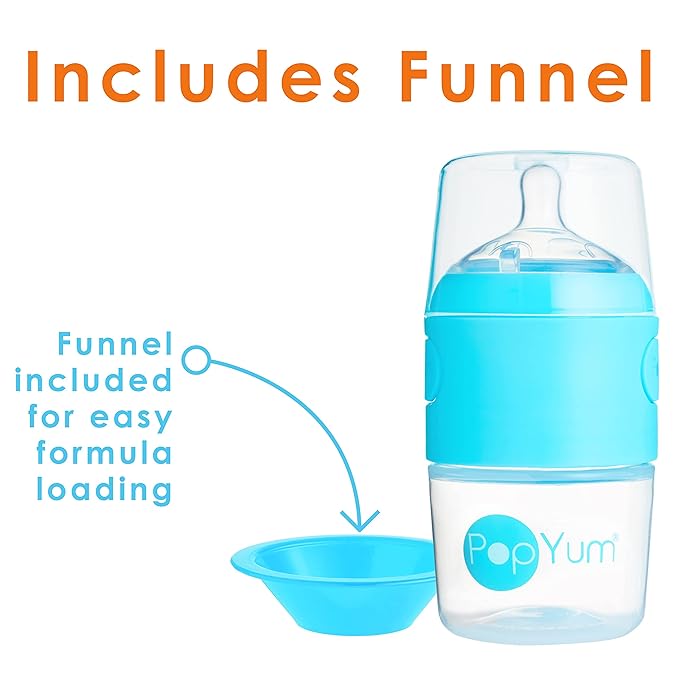 PopYum 5 oz Blue Anti-Colic Formula Making/Mixing/Dispenser Baby Bottles, 3-Pack with #1 Slow Flow Nipples, 150 ml, BPA-Free, Natural Latch