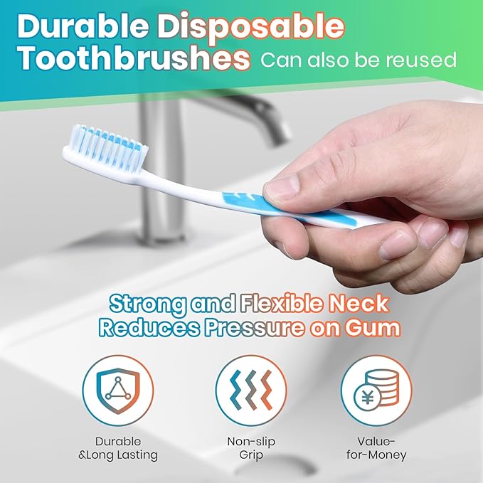 100 Bulk Toothbrushes Pack with Covers, Individually Wrapped Toothbrushes for Adults & Kids, Disposable Toothbrush for Travel, Donations, Hotels, Medium Soft Toothbrushes with Hygienic Cap
