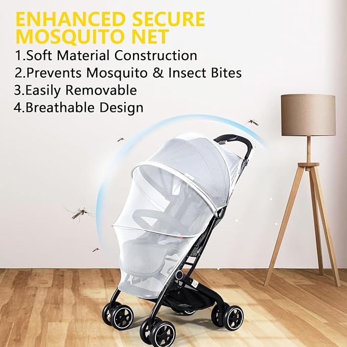 Mosquito Net for Stroller, Universal 3D Baby Bug Net with Two-Way Zippers & Storage Bag, Breathable & Foldable Netting for Stroller,Cradle(White)