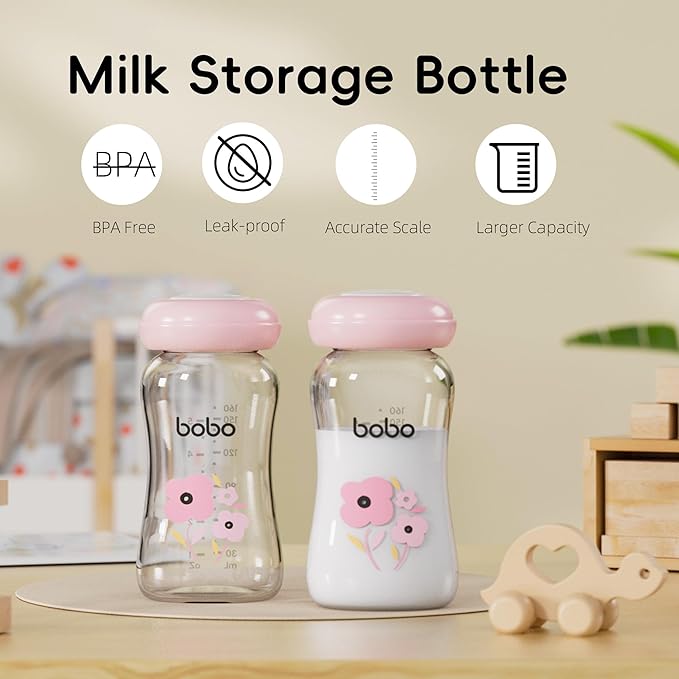 YOHKOH Glass Breast Milk Storage Bottles - 100% Leak-Proof, BPA-Free Breastmilk Storage Containers, Freezer & Dishwasher Safe, Ideal for Nursing Mothers (Multicolor, 5.4oz (Pack of 4))