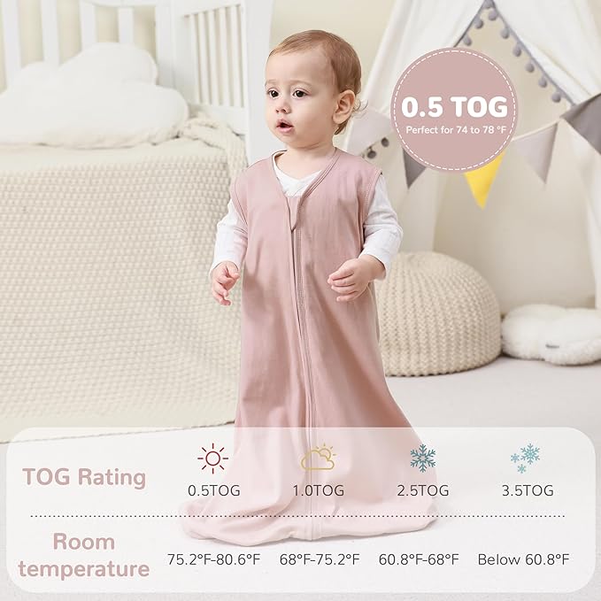 JELLYMONI Baby Sleep Sack 6-12 Months 100% Cotton Wearable Blanket, 0.5 TOG Soft Lightweight Toddler Sleeping Sack 3 Pack 2-Way Zipper Newborn Sleep Sacks
