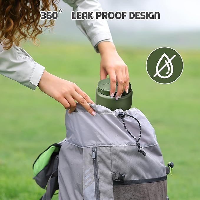 13.5oz Soup Thermo for Hot Food Kids with Buckle Lid Insulated Vacuum Food Jar Wide Mouth Leakproof Stainless Steel Lunch Container (Green)