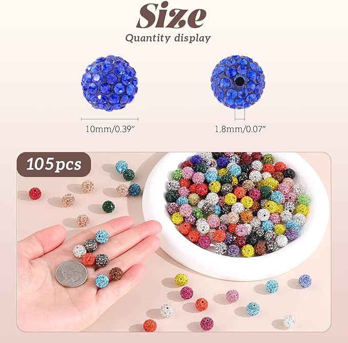 105pcs 10mm Rhinestone Beads for Jewelry Making, Red Shiny Round Disco Ball Beads Bulk, Sparkle Crystal Clay Christmas for Bracelet Baseball Necklace Earring Crafting and DIY