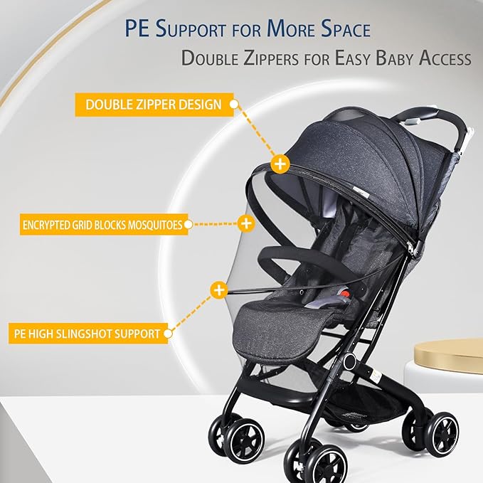 Mosquito Net for Stroller, Universal 3D Baby Bug Net with Two-Way Zippers & Storage Bag, Breathable & Foldable Netting for Stroller, Bassinet,Cradle(Black)