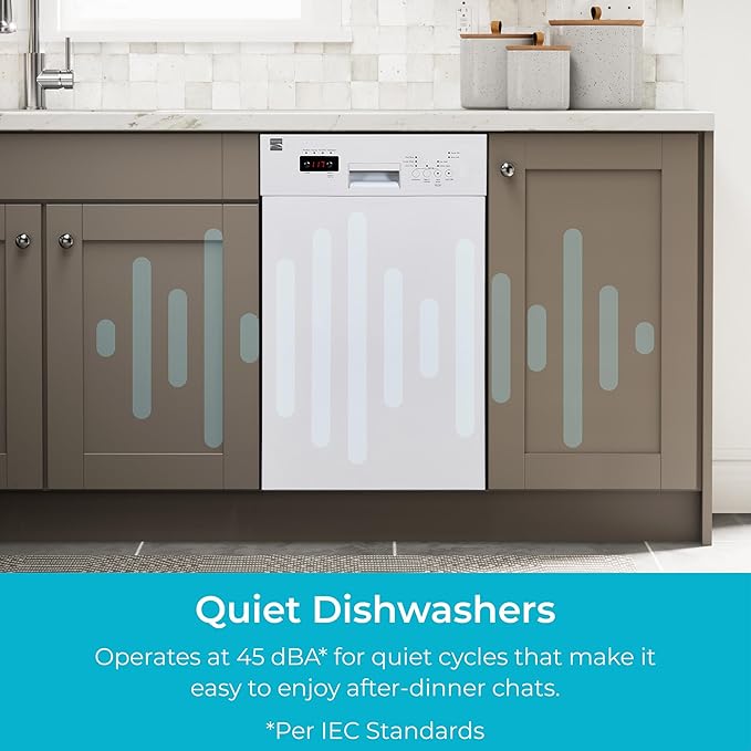 Kenmore 18" Built-in Stainless Steel Tub Dishwasher EasyFlex 3rd, SmartWash, UltraWash Plus, TurboDry, MoreSpace Adjustable Rack, Energy Star Certified, White