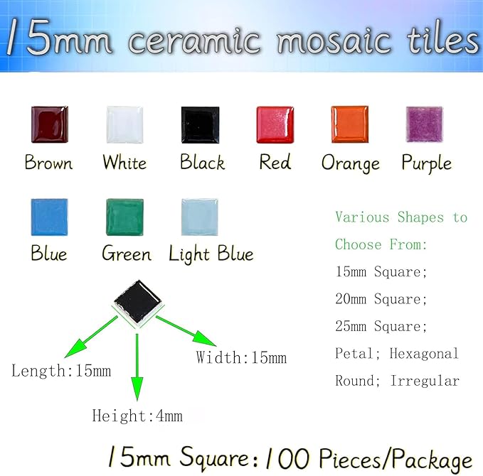100 Pieces Ceramic Mosaic Tile 3/5" Square Shapes Mosaic Ceramic Pieces Stained Ceramic Tile Supplies for Crafts Beginner Mosaic Project Stepping Stones Mosaic Birdhouse Decor - Orange