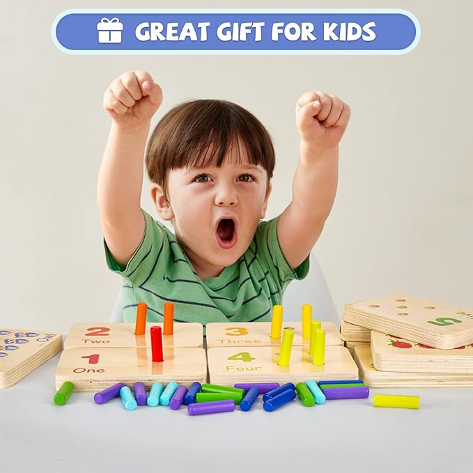 Wooden Montessori Number Blocks for Toddlers, Counting Peg Board for Kids Age 3 4 5,Preschool Learning Toys,Ideal for Kids 3 4 5 Years Old
