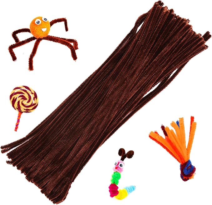 100 Pieces Brown Pipe Cleaners Chenille Stem, Pipe Cleaners Set for DIY Arts Crafts Decorations (Brown)