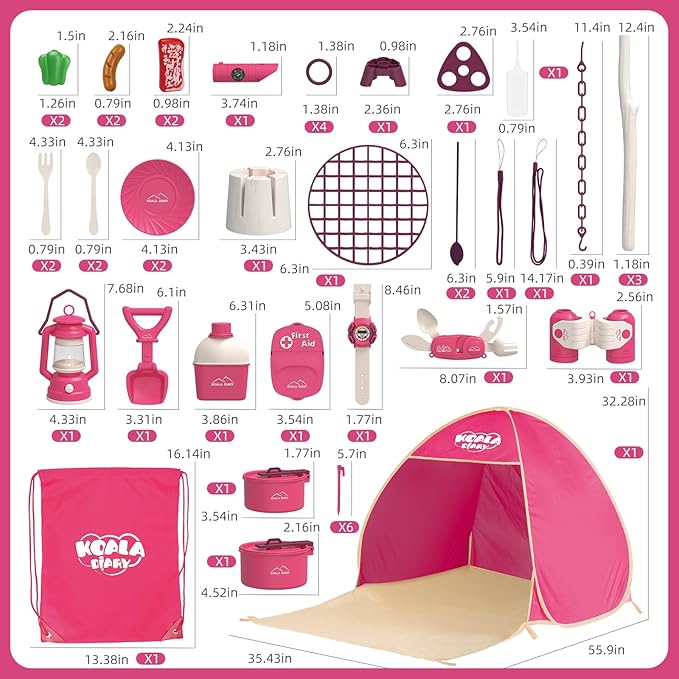 Kids Camping Set β an Outdoor Campfire Toy Set Featuring a Tent, Oil lamp, Stove, and More,Gift Idea for Girls Age 3+ Year Old Birthday Christmas