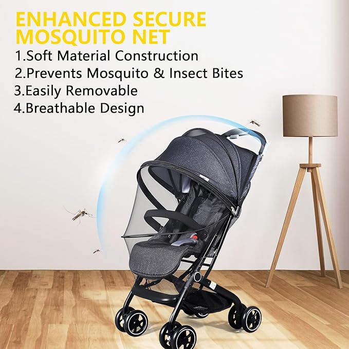 Mosquito Net for Stroller, Universal 3D Baby Bug Net with Two-Way Zippers & Storage Bag, Breathable & Foldable Netting for Stroller, Bassinet,Cradle(Black)