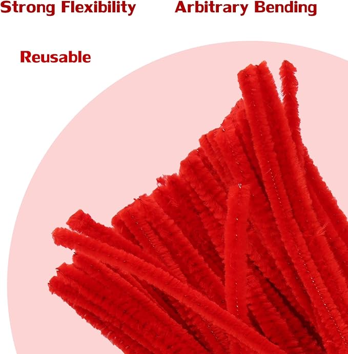 100 Pieces Pipe Cleaners Chenille Stem, Solid Color Pipe Cleaners Set for Pipe Cleaners DIY Arts Crafts Decorations, Chenille Stems Pipe Cleaners (Red)