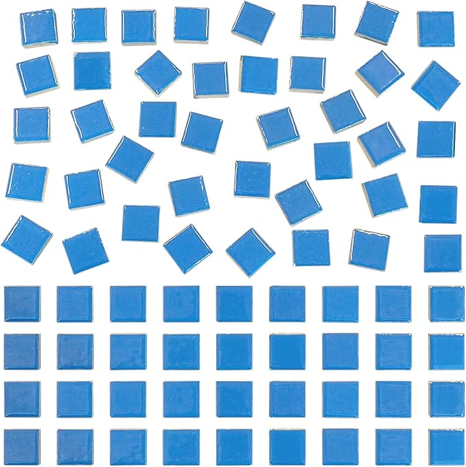 100 Pieces Ceramic Mosaic Tiles 3/5" Square Shapes Mosaic Ceramic Pieces Stained Ceramic Tiles Supplies for Crafts Beginner Mosaic Project Stepping Stones Mosaic Birdhouse Decor - Blue